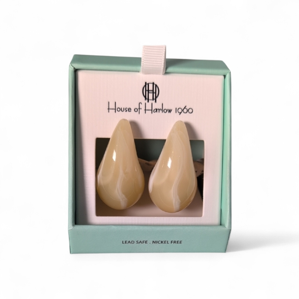 House of Harlow 1960 Chunky Resin Teardrop Earrings Cream Colored